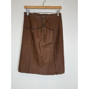 Vintage Genuine Suede Leather Skirt Women’s Brown A-Line Midi Made In USA Sz 2